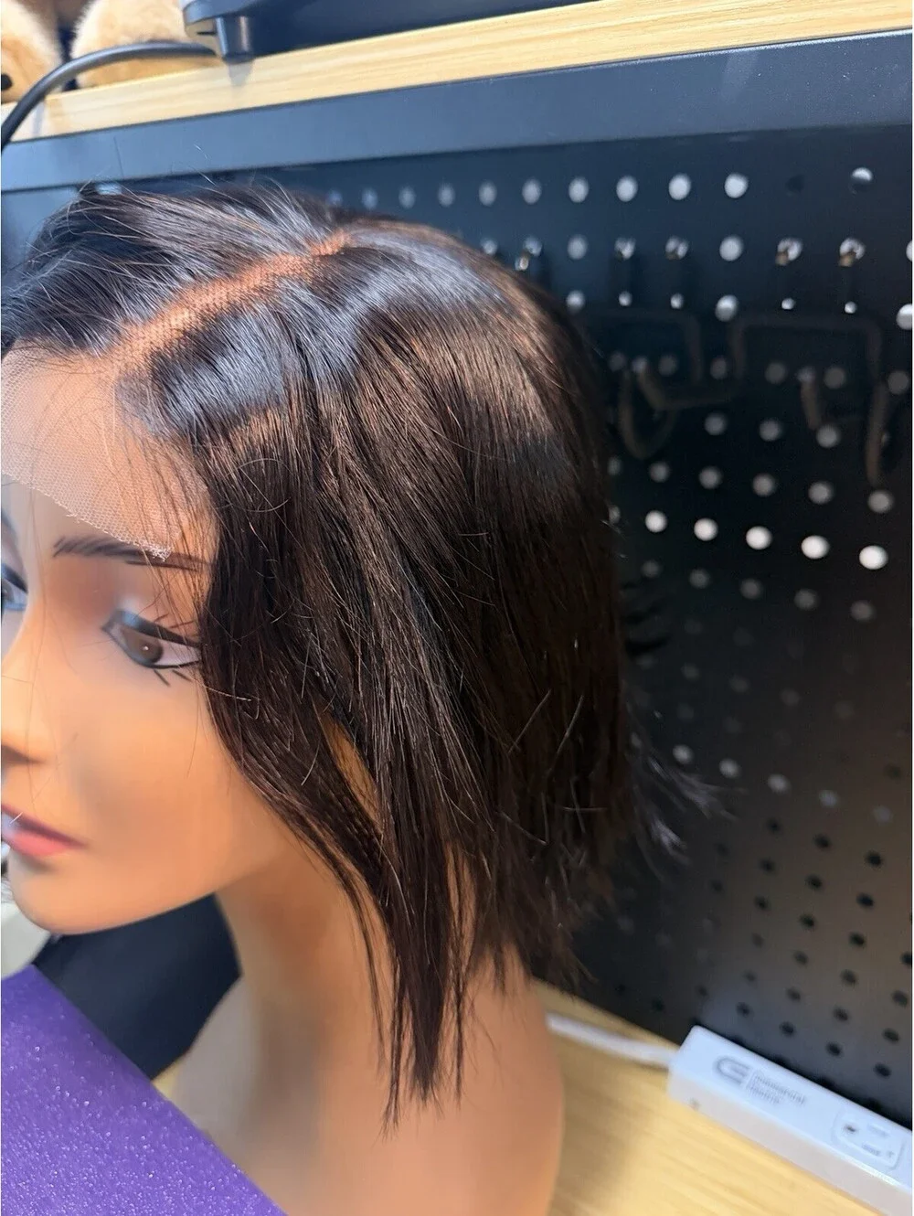LUVME For You Dark Brown Human Hair Wig Shoulder Length Side Part Lace Wig Bob *